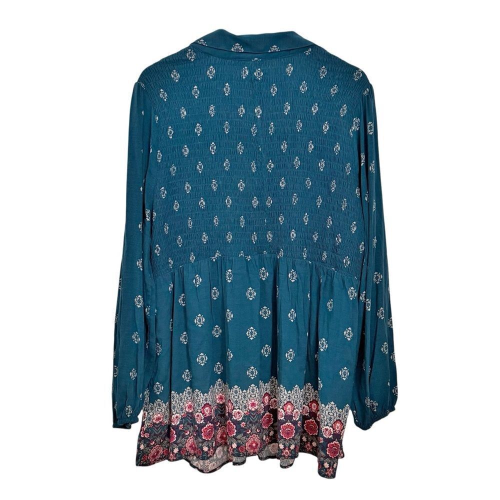 Torrid Floral Smocked Long Sleeve Babydoll Floral Tunic Top size 1X (1) - Picture 3 of 9